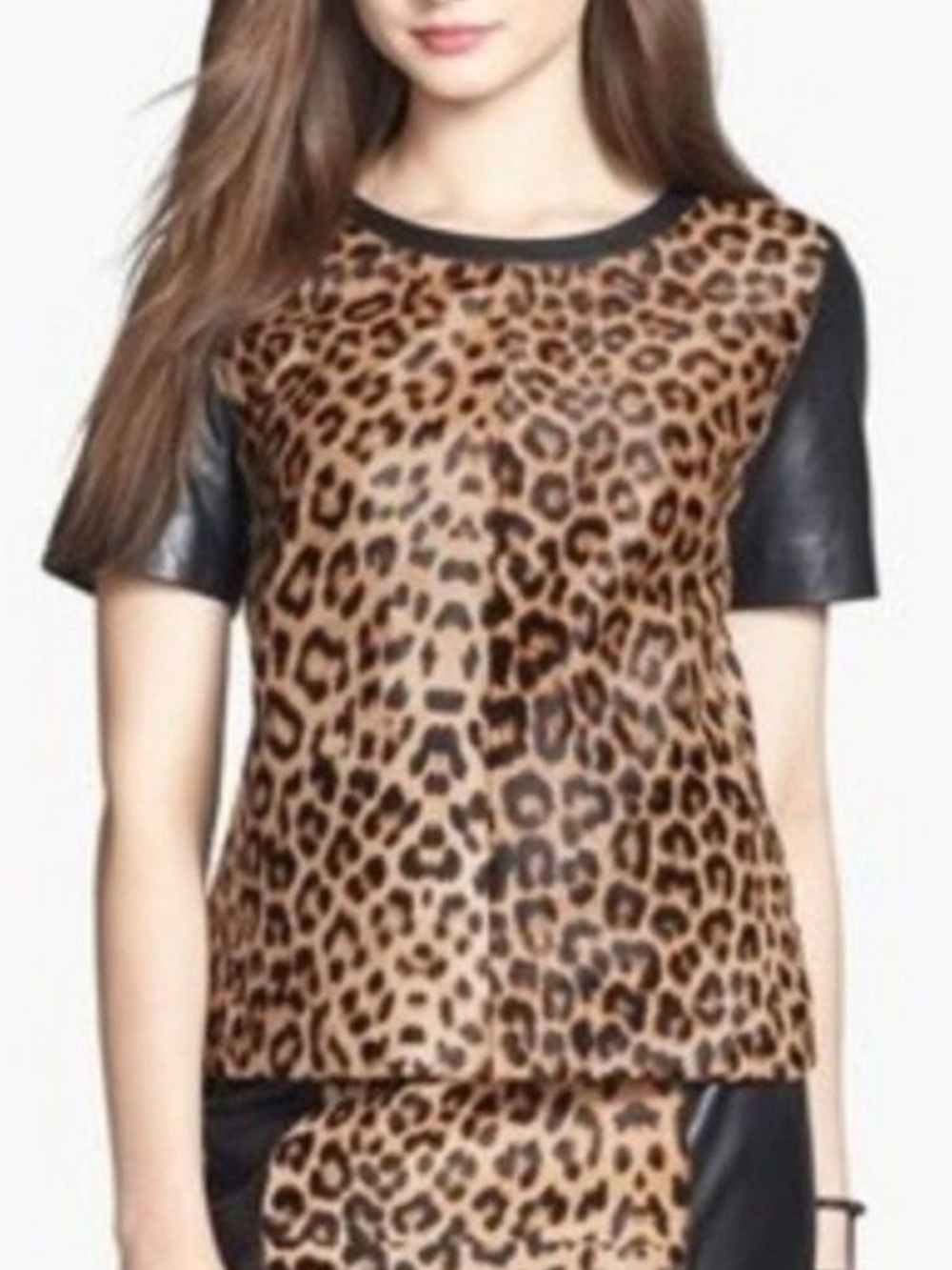 NWT HALOGEN Animal Leopard Fur Leather Top S